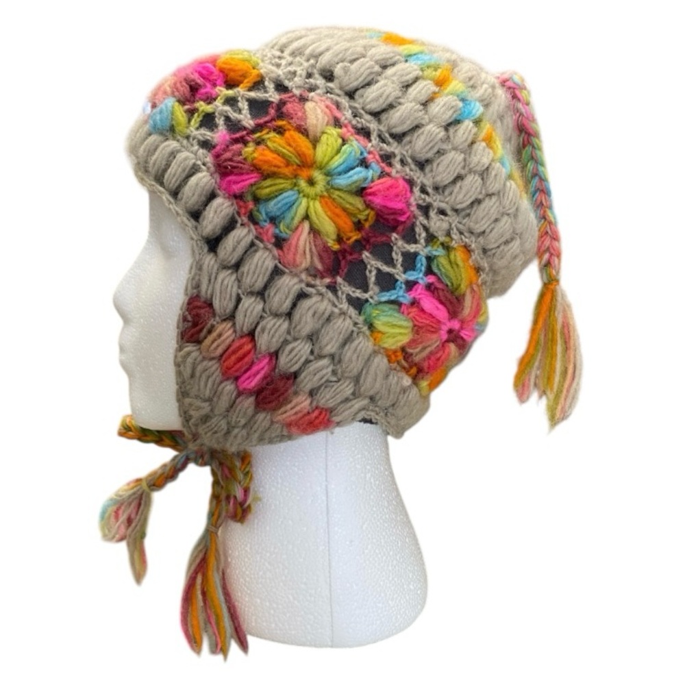 Nirvanna Designs Crochet Bohemian Aviator Wool Ski Bunny Winter Hat Tassels